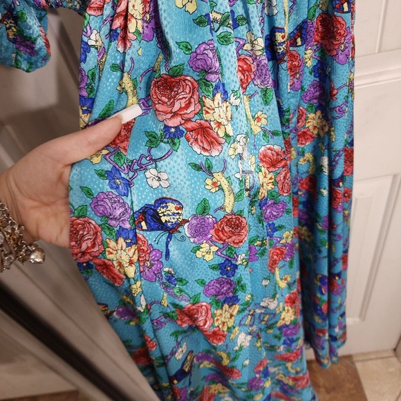 Diane Freis Womens Dress Jacket Set Vtg Georgette Blue Polka Dot Floral Maxi 6 - Picture 6 of 16